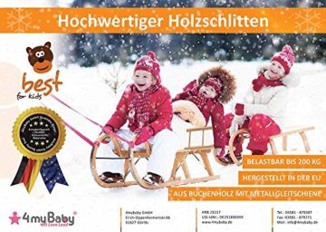 Best For Kids Hörnerrodel 120 cm mit Rückenlehne + Fußsack Prinz + Zugleine Rodelschlitten Davoser aus Holz bis 200 kg belastbar viele Farben (Apfel) - 7
