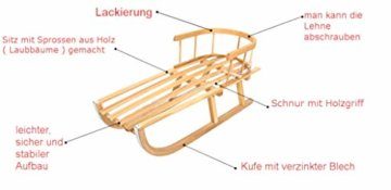 Holzschlitten Kinderschlitten aus Buchenholz Rückenlehne Zugseil + Winterfußsack Schlittensack Fußsack Schwarz Schlitten Kinderwagen - 6